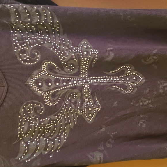 Ryder Sport long sleeve shirt Bling Cross with Angel wings, cutout sleeves & bk - Picture 2 of 8